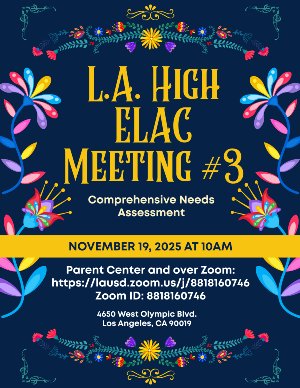 flyer inviting parents to ELAC meeting #3 on November 19, 10AM